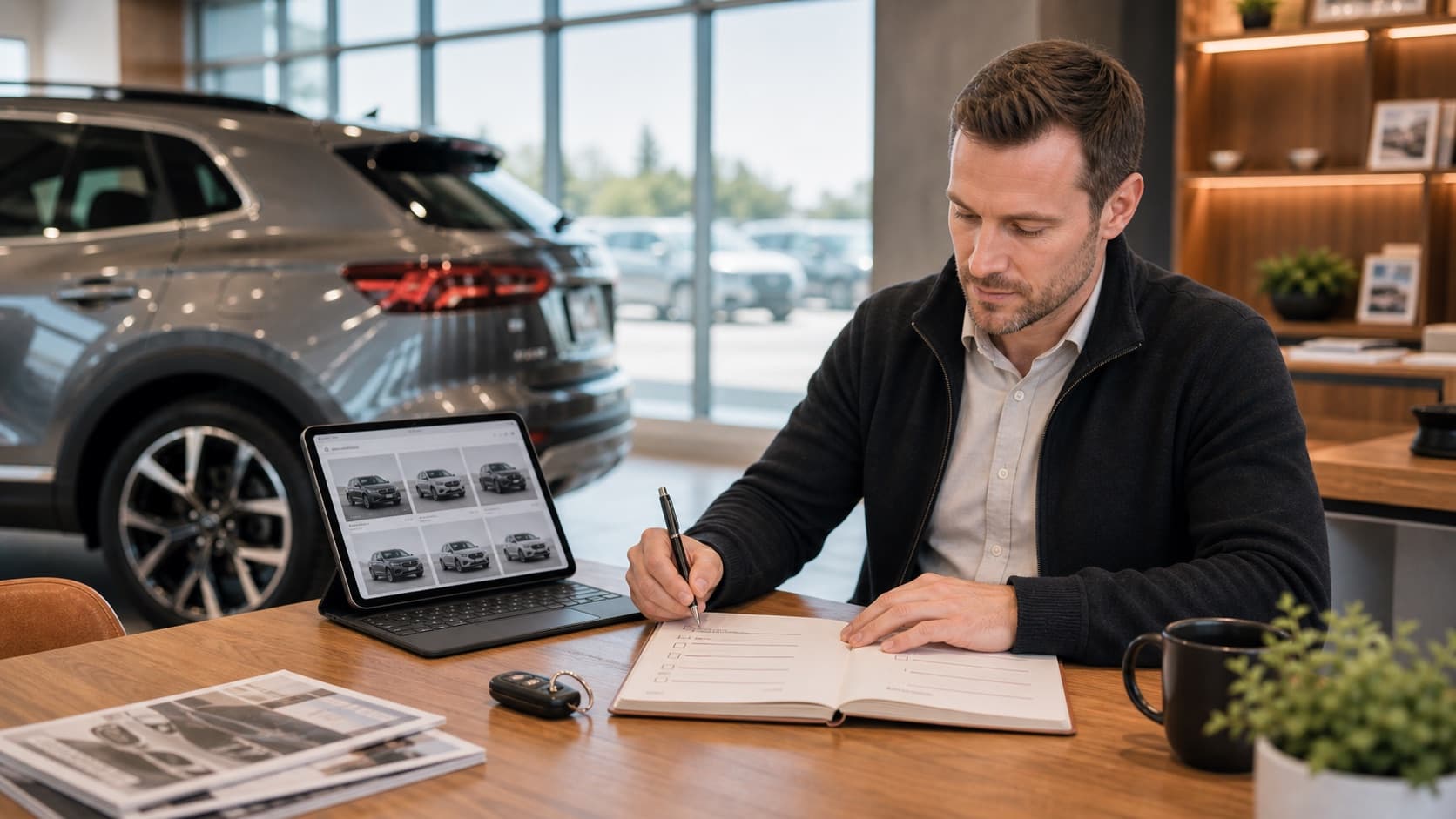 UC Auto team member preparing local vehicle shopping content in the showroom